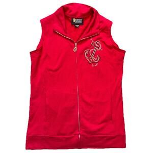 Christine Alexander Swarovski Elements Medium Red Full Zip Vest Crystal Anchor